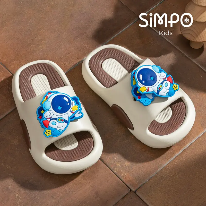 Thick Sole Open Toe Slippers Slip On Children's Sandals Toddler Slides For Boy Summer Spaceman With Rotating Charms Slippers