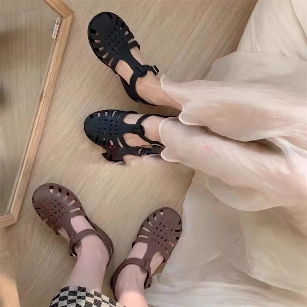 2025 Summer Kids Jelly Sandals Korean-style Open-toe Hollow-out Baby Roman Shoes for Boys and Girls Fashionable
