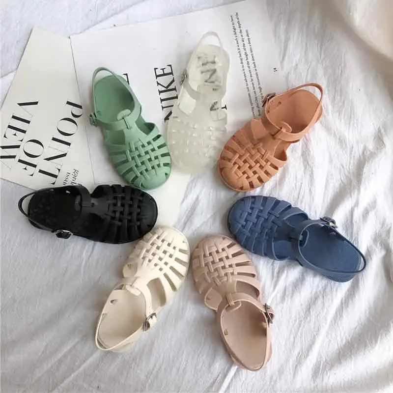 2025 Summer Kids Jelly Sandals Korean-style Open-toe Hollow-out Baby Roman Shoes for Boys and Girls Fashionable