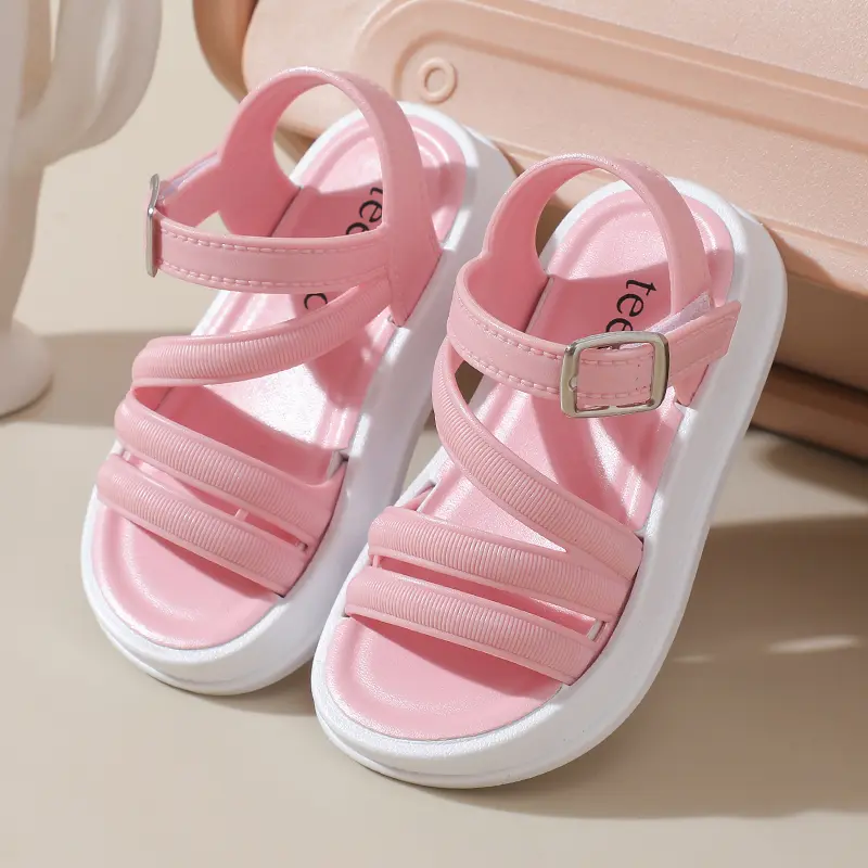 PEYOUR Trendy Cute Solid Color Open Toe Sandals For Girls, Breathable Lightweight Sandals For All Seasons