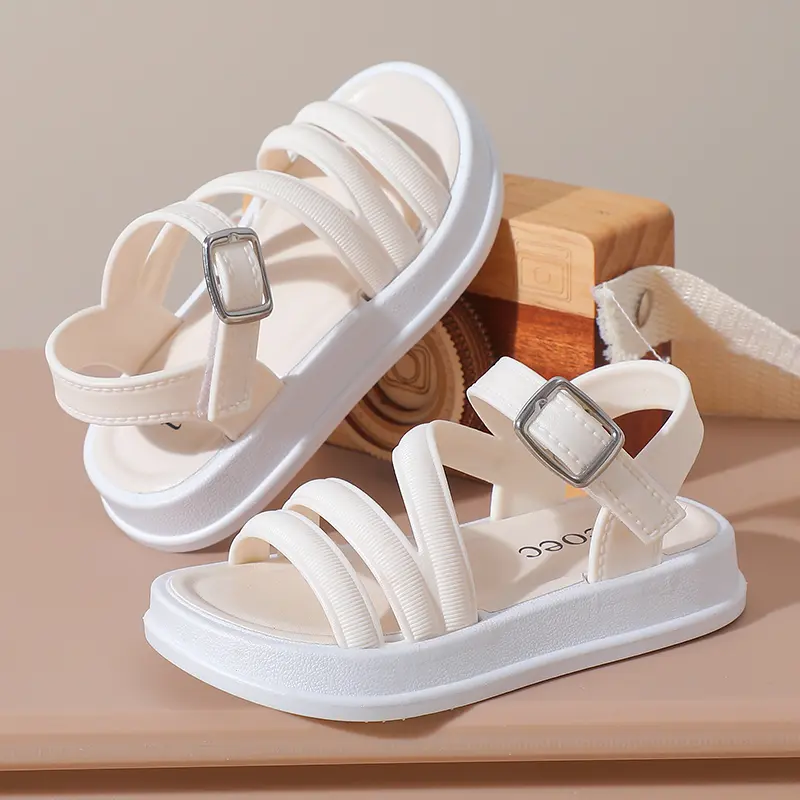 PEYOUR Trendy Cute Solid Color Open Toe Sandals For Girls, Breathable Lightweight Sandals For All Seasons