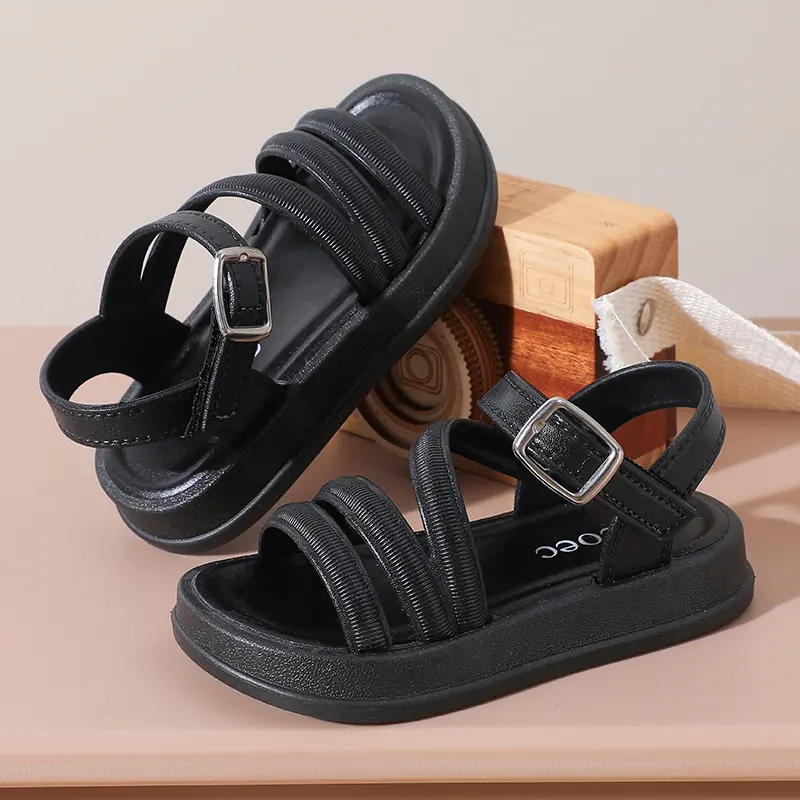 PEYOUR Trendy Cute Solid Color Open Toe Sandals For Girls, Breathable Lightweight Sandals For All Seasons
