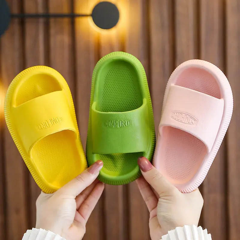 Summer Children's Casual Slippers Solid Color Breathable Non-Slip Home Bathroom Beach Kids Soft Slippers Boys Girls Indoor Shoes