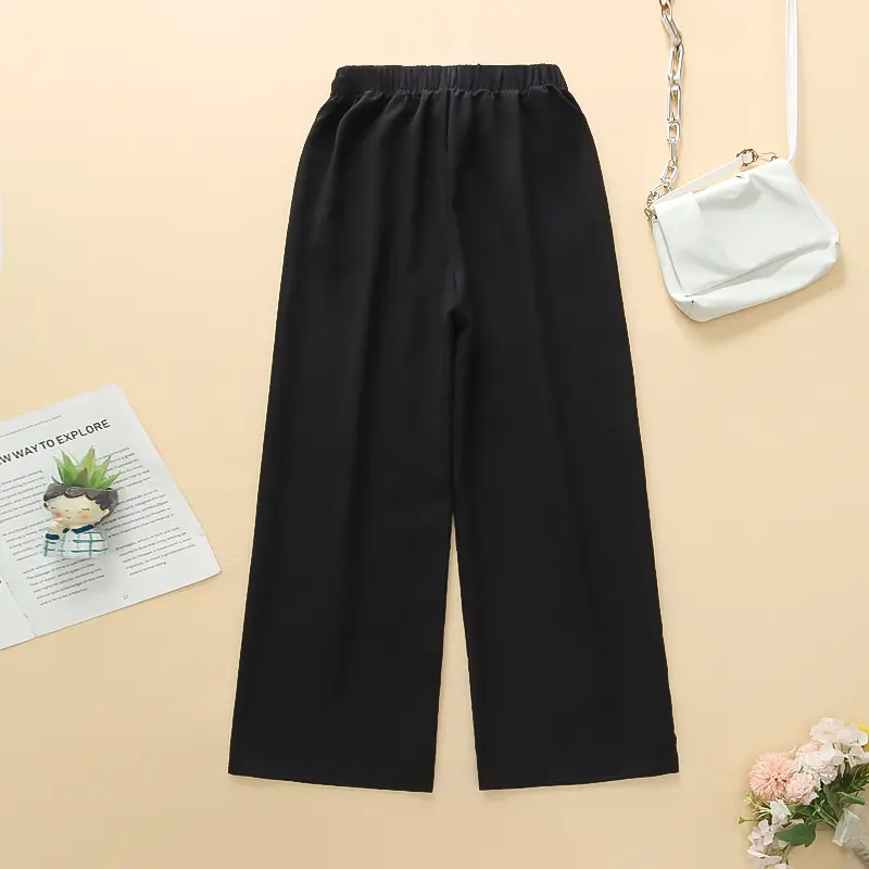 Spring Autumn Young Tennager Girl Casual Pants Elastic Waist Youth Trousers Loose Casual Pure Color Children Summer Soft Bottoms
