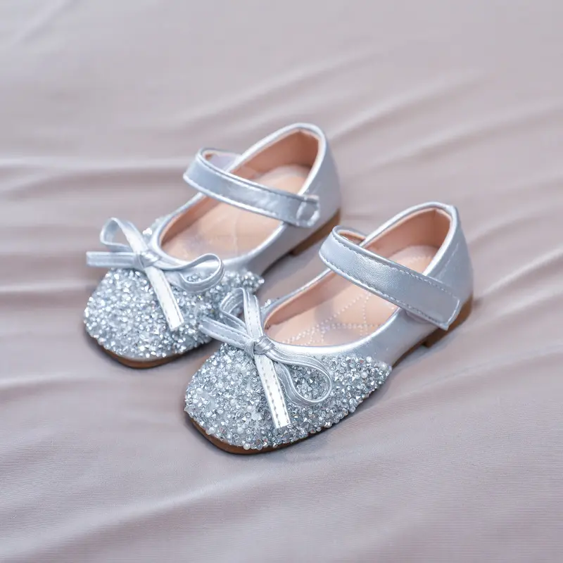 Baby Girls Shoes Leather Flats Princess Rhinestone Bling Dress Shoes For Party Wedding Stage Performance Children Toddlers Shoes