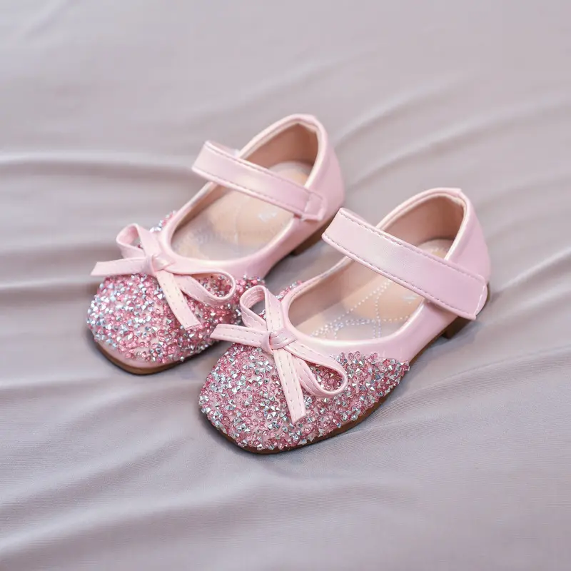Baby Girls Shoes Leather Flats Princess Rhinestone Bling Dress Shoes For Party Wedding Stage Performance Children Toddlers Shoes