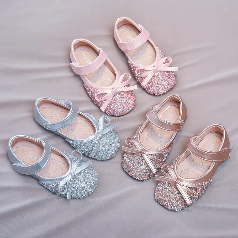 Baby Girls Shoes Leather Flats Princess Rhinestone Bling Dress Shoes For Party Wedding Stage Performance Children Toddlers Shoes