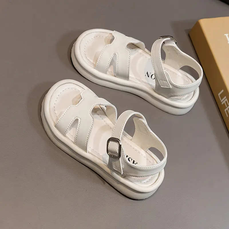 2024 Summer Girl Sandals Fashion Solid Color Children Causal Versatile Open-toe Beach Shoes Breathable Kids Thick Bottom Sandals