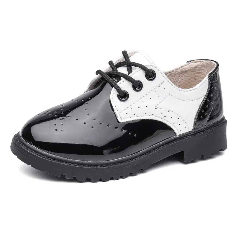 Boys Leather Shoes For Party Wedding Performance Show Stage Black Children Teenagers Casual Flats Kids Patent Leather Shoes Soft