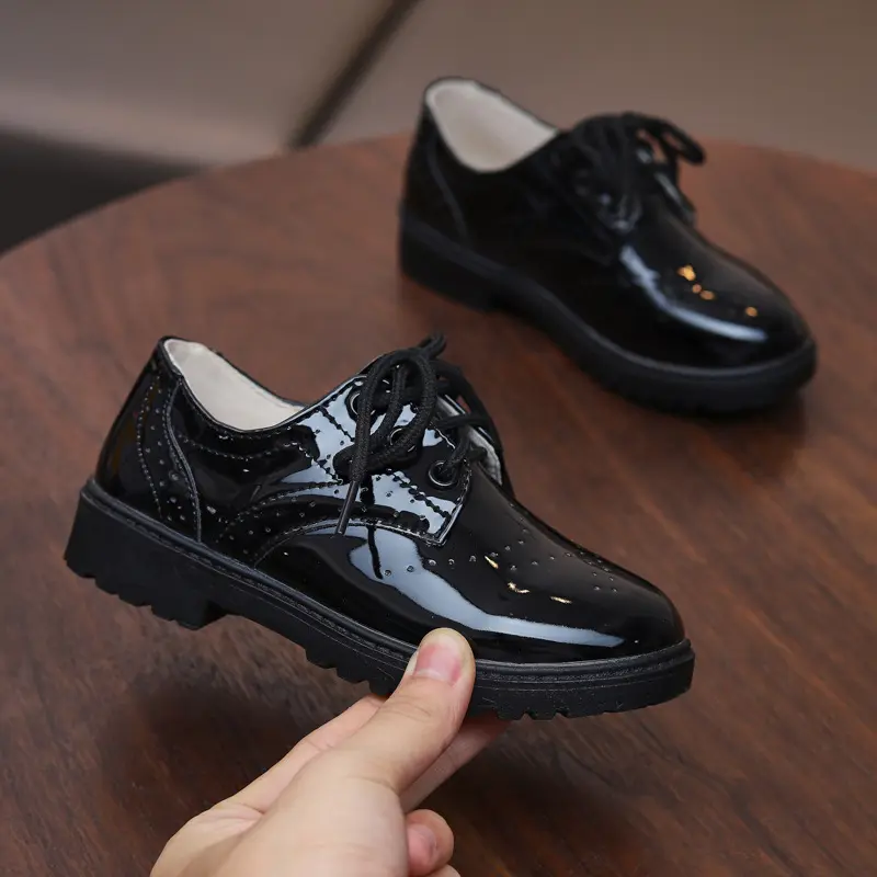 Boys Leather Shoes For Party Wedding Performance Show Stage Black Children Teenagers Casual Flats Kids Patent Leather Shoes Soft