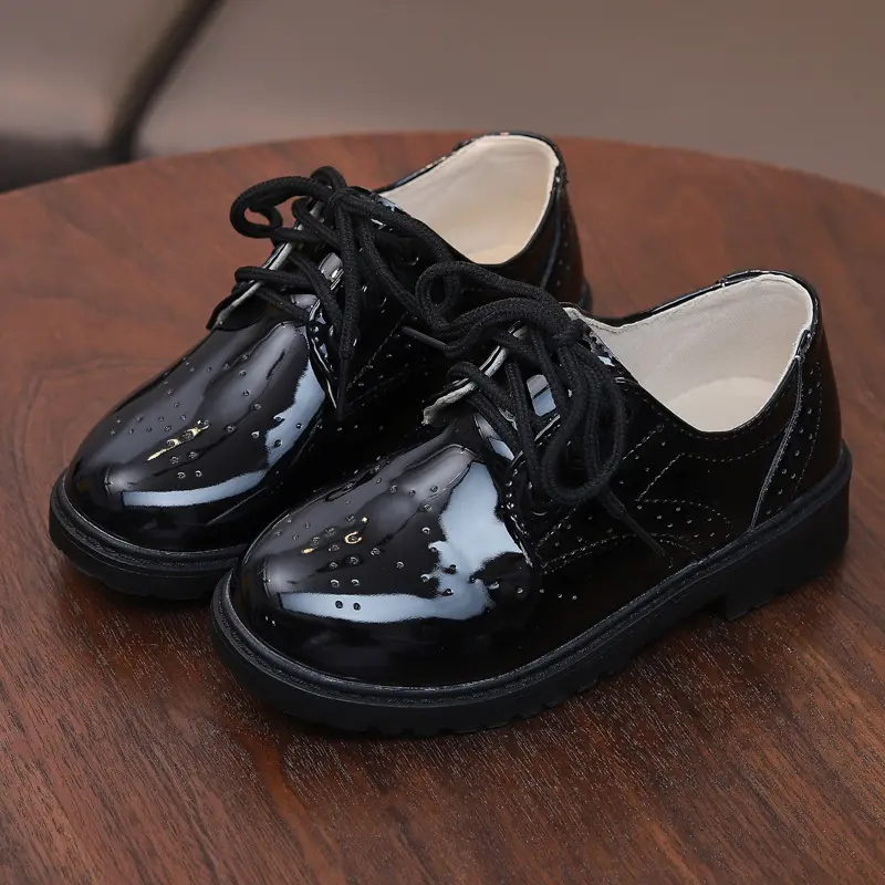 Boys Leather Shoes For Party Wedding Performance Show Stage Black Children Teenagers Casual Flats Kids Patent Leather Shoes Soft