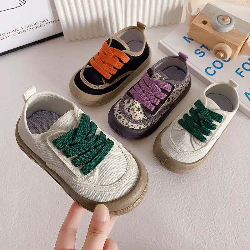 Children Fashion Versatile Soft Canvas Shoes Floral Print Casual Kids Shoes Drop Shipping Lace-up 2023 Spring New for Boys Flats