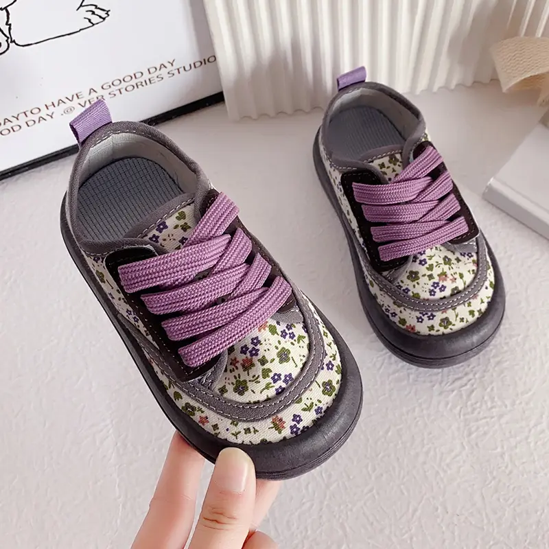 Children Fashion Versatile Soft Canvas Shoes Floral Print Casual Kids Shoes Drop Shipping Lace-up 2023 Spring New for Boys Flats