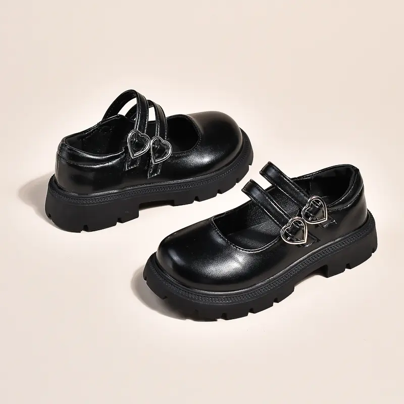 Girls Leather Shoes for Party Wedding Glossy Matte Children Performance Shoes with Love Big Kids Princess Mary Jane Shoes 2024