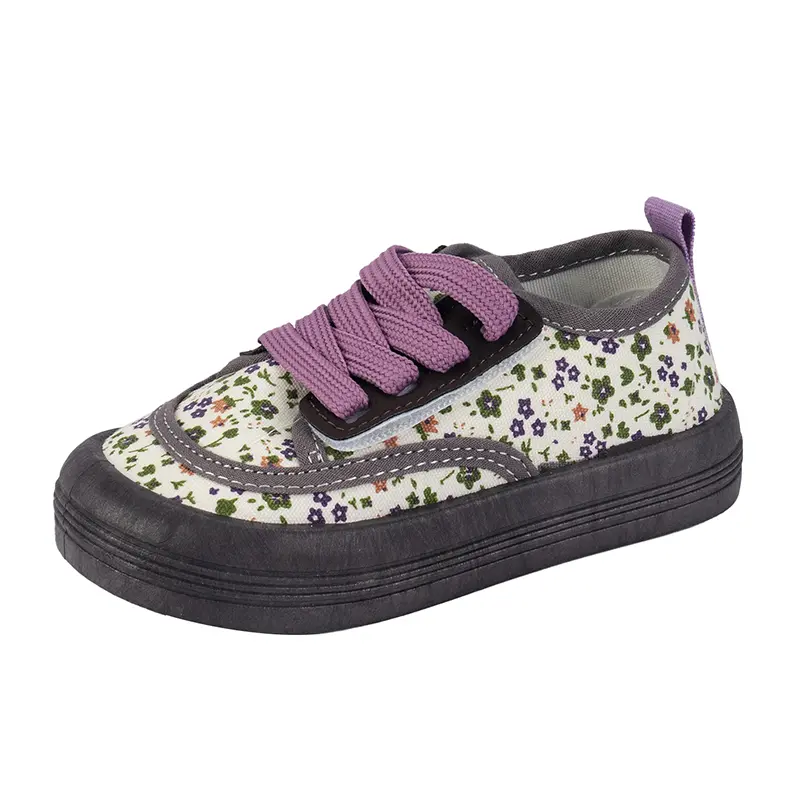 Children Fashion Versatile Soft Canvas Shoes Floral Print Casual Kids Shoes Drop Shipping Lace-up 2023 Spring New for Boys Flats