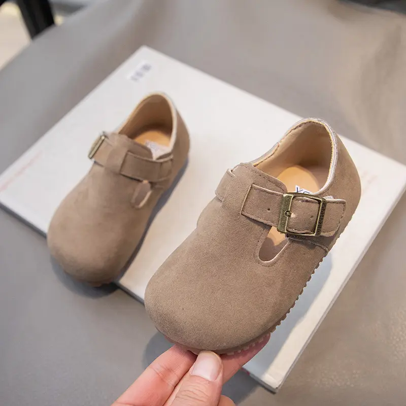 Kids Fashion Boys Casual Shoes Round-toe Buckle Soft Breatheable T-Strap Cute Children Girls Flats Solid Color Drop Shipping PU