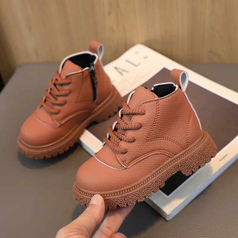 2023 New Solid Color Girls Ankle Boots Spring and Summer Side Zipper Non-slip White Britain Boys Classic Short Boots Kids Shoes
