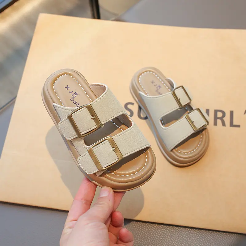 Children Retro Slippers Fashion Boys Girls Causal Shoes Open-toe Buckle Cool Kids Summer Beach Slippers Solid Color Simple New