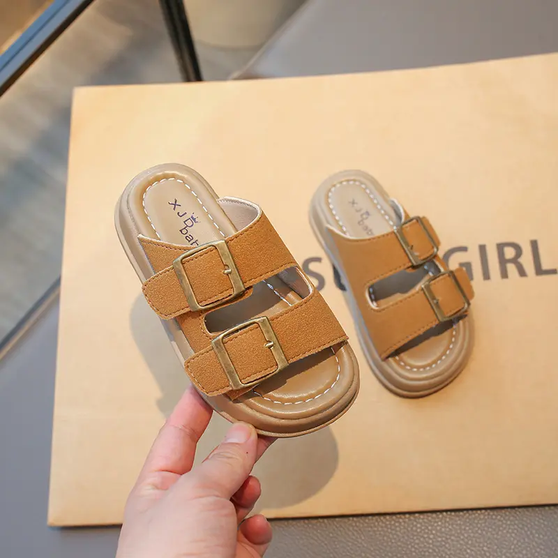 Children Retro Slippers Fashion Boys Girls Causal Shoes Open-toe Buckle Cool Kids Summer Beach Slippers Solid Color Simple New