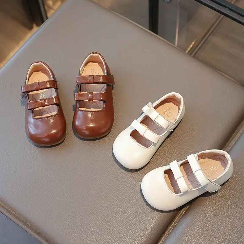 2025 Children Leather Shoes for Girls Spring New Fashion Korean Style Soft Anti-slippery Versatile Chic Bowtie Princess Shoes