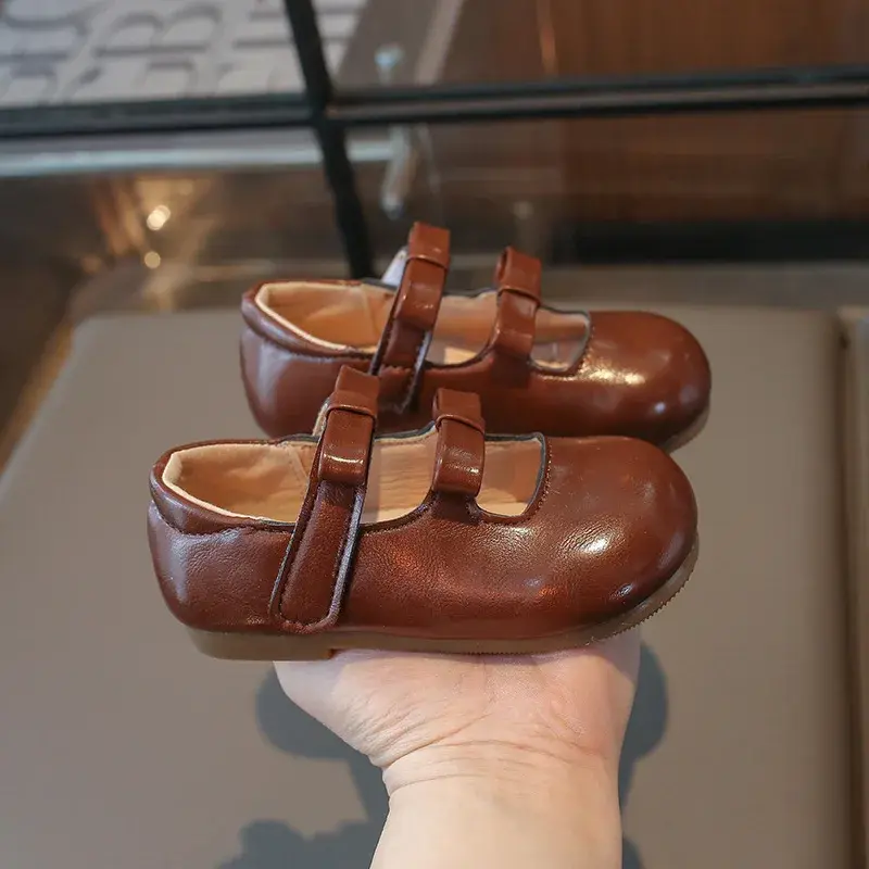 2025 Children Leather Shoes for Girls Spring New Fashion Korean Style Soft Anti-slippery Versatile Chic Bowtie Princess Shoes