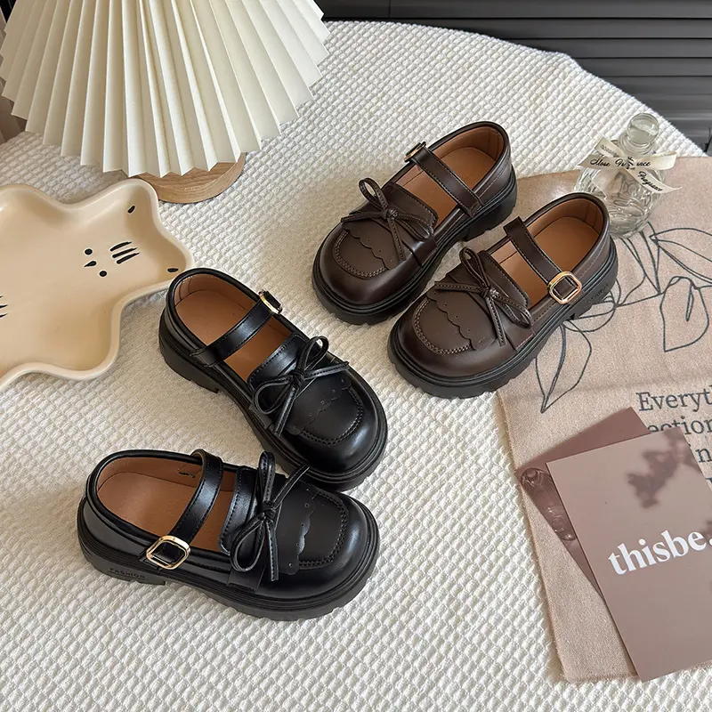 Children Leather Shoes for Girls Fashion Casual Mary Janes with Bow-knot Classic British Style Vintage Retro College Design New