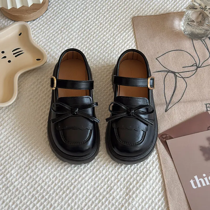 Children Leather Shoes for Girls Fashion Casual Mary Janes with Bow-knot Classic British Style Vintage Retro College Design New