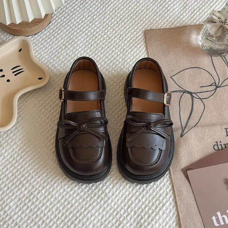 Children Leather Shoes for Girls Fashion Casual Mary Janes with Bow-knot Classic British Style Vintage Retro College Design New