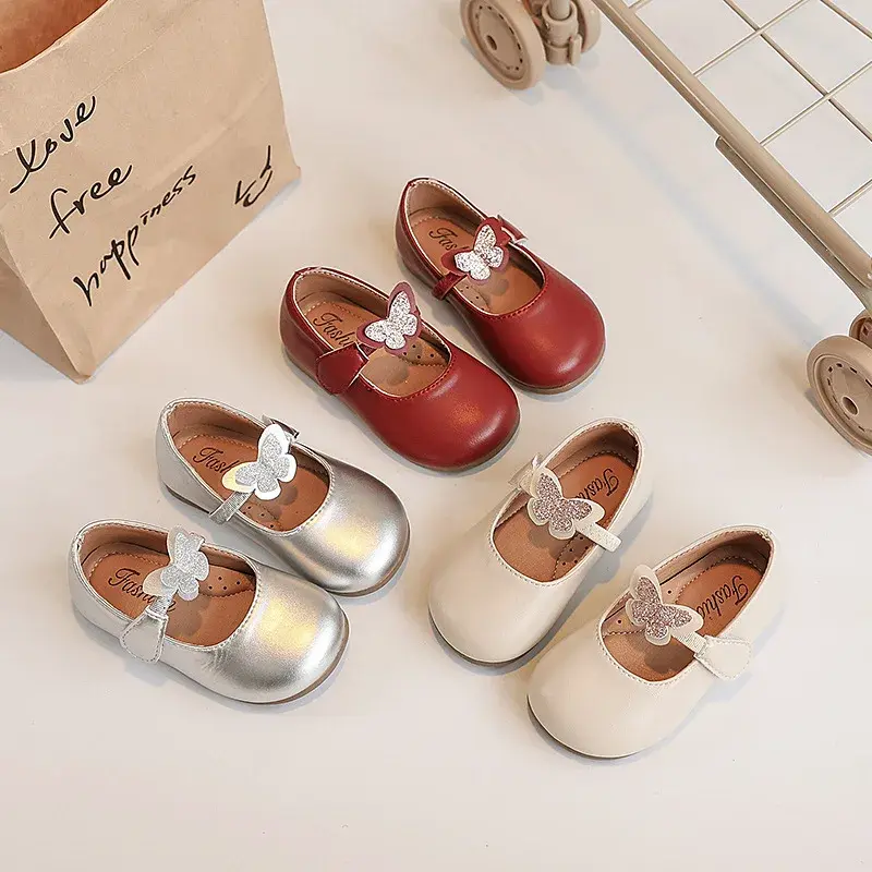 2025 Children Leather Shoes for Girls Spring Autumn New Fashion Korean Style Soft Bottom Princess Chic Butterfly Versatile Shoes