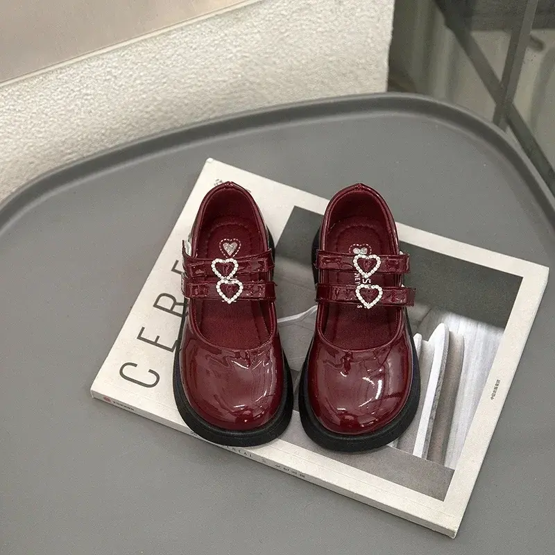 Kids Performance Dance Shoes Non-slip Hook&loop Leather Shoes Black Glossy Girls 2025 New Fashion Children Flat Shoes Soft Sole