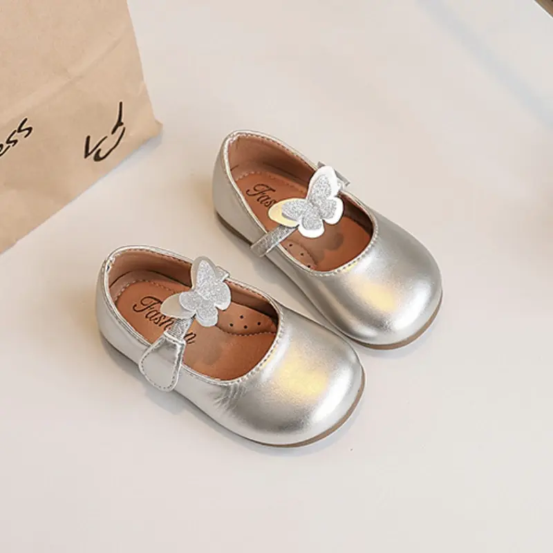 2025 Children Leather Shoes for Girls Spring Autumn New Fashion Korean Style Soft Bottom Princess Chic Butterfly Versatile Shoes