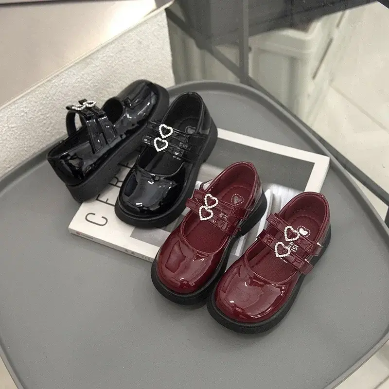 Kids Performance Dance Shoes Non-slip Hook&loop Leather Shoes Black Glossy Girls 2025 New Fashion Children Flat Shoes Soft Sole