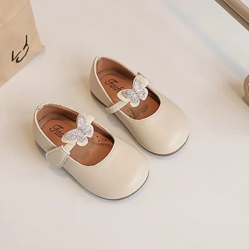 2025 Children Leather Shoes for Girls Spring Autumn New Fashion Korean Style Soft Bottom Princess Chic Butterfly Versatile Shoes