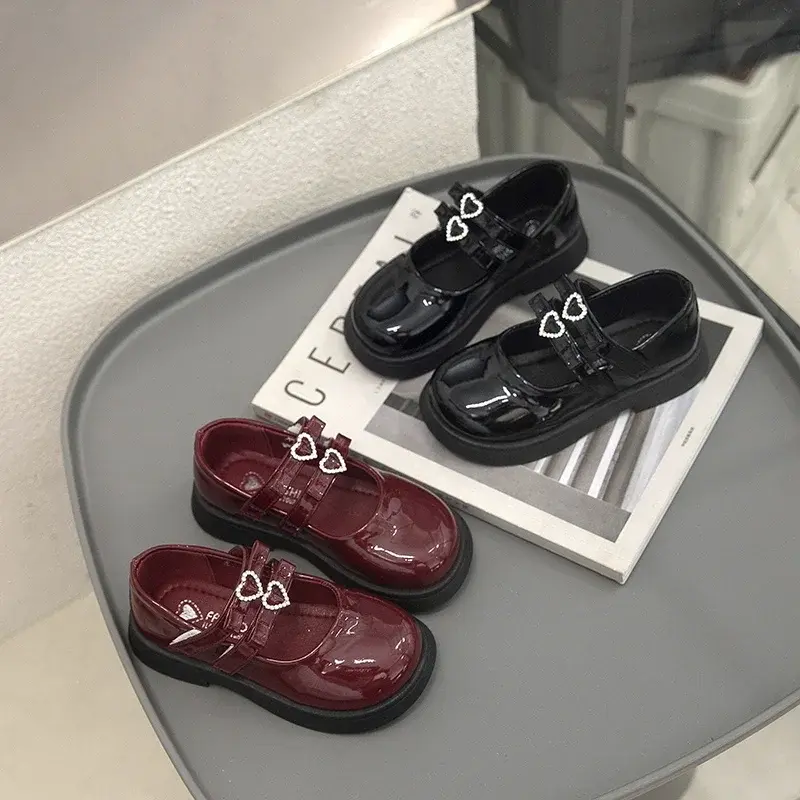 Kids Performance Dance Shoes Non-slip Hook&loop Leather Shoes Black Glossy Girls 2025 New Fashion Children Flat Shoes Soft Sole