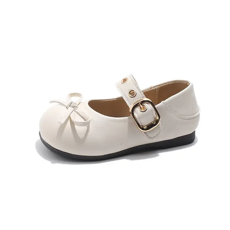 2025 Children Leather Shoes for Girls Spring New Fashion French Style Soft Non-slip Versatile Chic Elegant Bowtie Retro Shoes