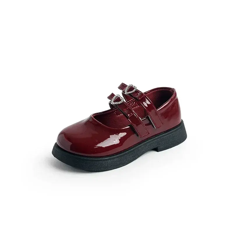 Kids Performance Dance Shoes Non-slip Hook&loop Leather Shoes Black Glossy Girls 2025 New Fashion Children Flat Shoes Soft Sole