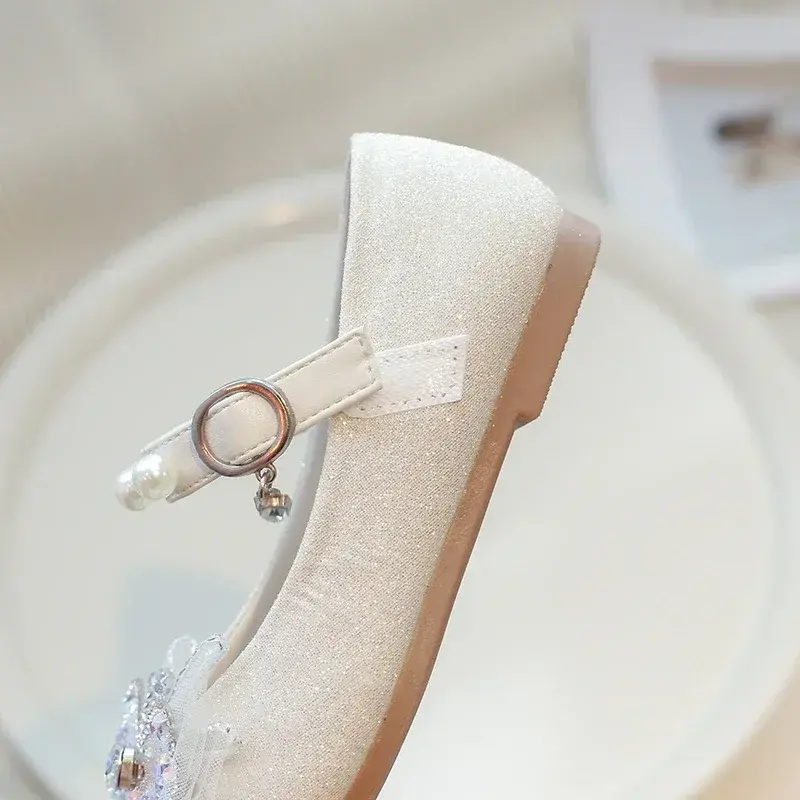 Kids Princess Shoes Lace Bow Sweet 2025 New Fashion Girls Flat Shoes Butterfly Round Toes Children Leather Shoes Ins Trendy