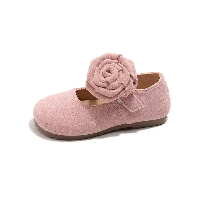 Girls Princess Shoes Soild Color Sweet Ins Trendy 2025 New Kids Flat Shoes with Big Flowers Girls Moccasins Round Toes Soft Sole