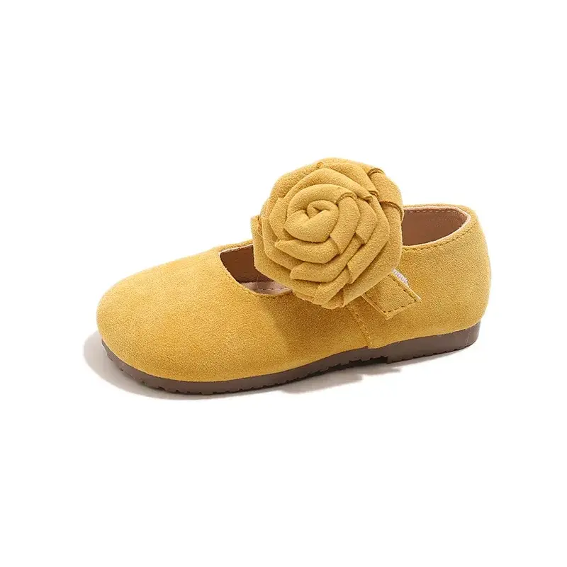 Girls Princess Shoes Soild Color Sweet Ins Trendy 2025 New Kids Flat Shoes with Big Flowers Girls Moccasins Round Toes Soft Sole
