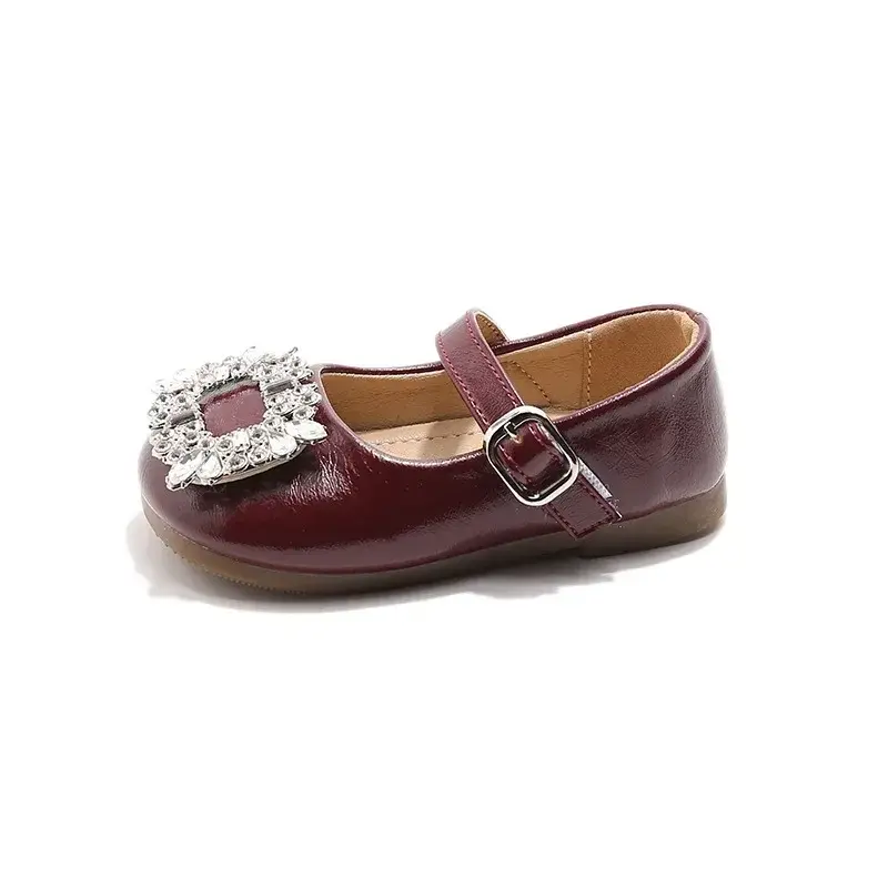 Toddler Girls Dance Shoes Princess Shiny Crystal 2025 New Kids Leather Shoes Pu Soft Sole Non-slip Children Flat Shoes Wedding