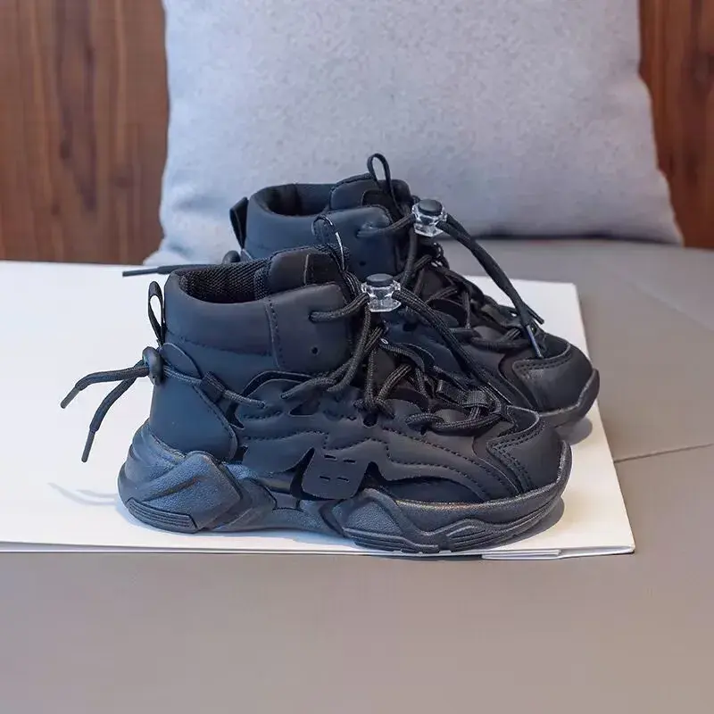 Girls High-top Sneakers Lace-up Simple Children Fashion Casual Shoes Drop Shipping Boys Sport Shoes Versatile Soft Kids Shoes