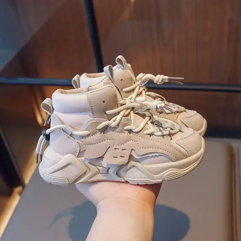 Girls High-top Sneakers Lace-up Simple Children Fashion Casual Shoes Drop Shipping Boys Sport Shoes Versatile Soft Kids Shoes