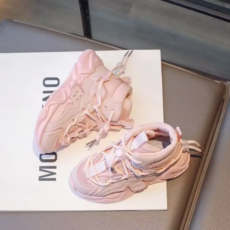 Girls High-top Sneakers Lace-up Simple Children Fashion Casual Shoes Drop Shipping Boys Sport Shoes Versatile Soft Kids Shoes