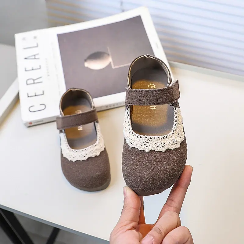 Retro New Children's Leather Shoes Fashion Ruffled Edge Versatile Girls Flat Shoes Soft Bottom Causal Spring Autumn Kids Shoes
