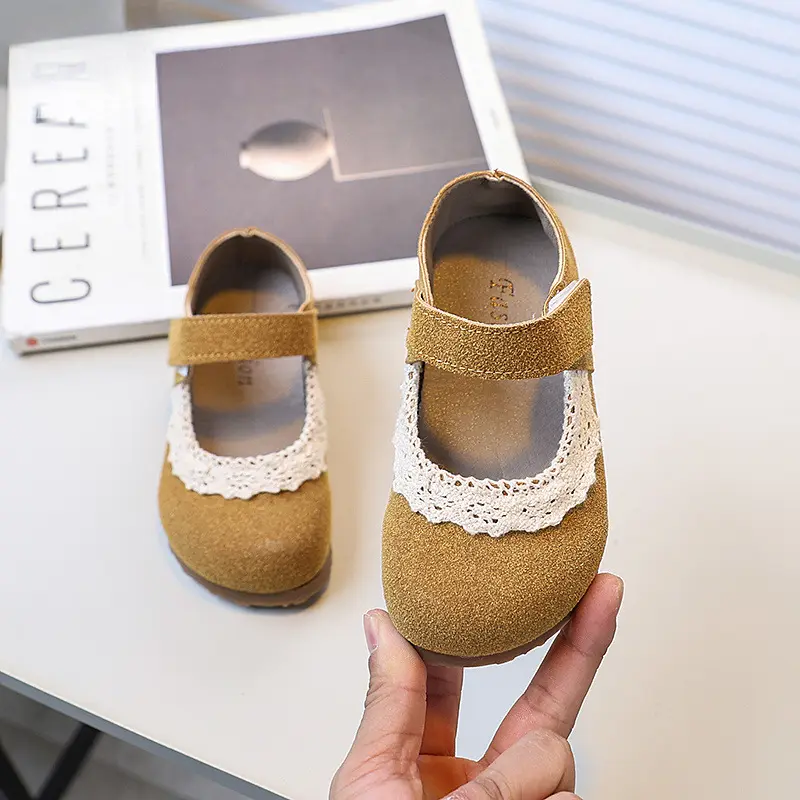 Retro New Children's Leather Shoes Fashion Ruffled Edge Versatile Girls Flat Shoes Soft Bottom Causal Spring Autumn Kids Shoes