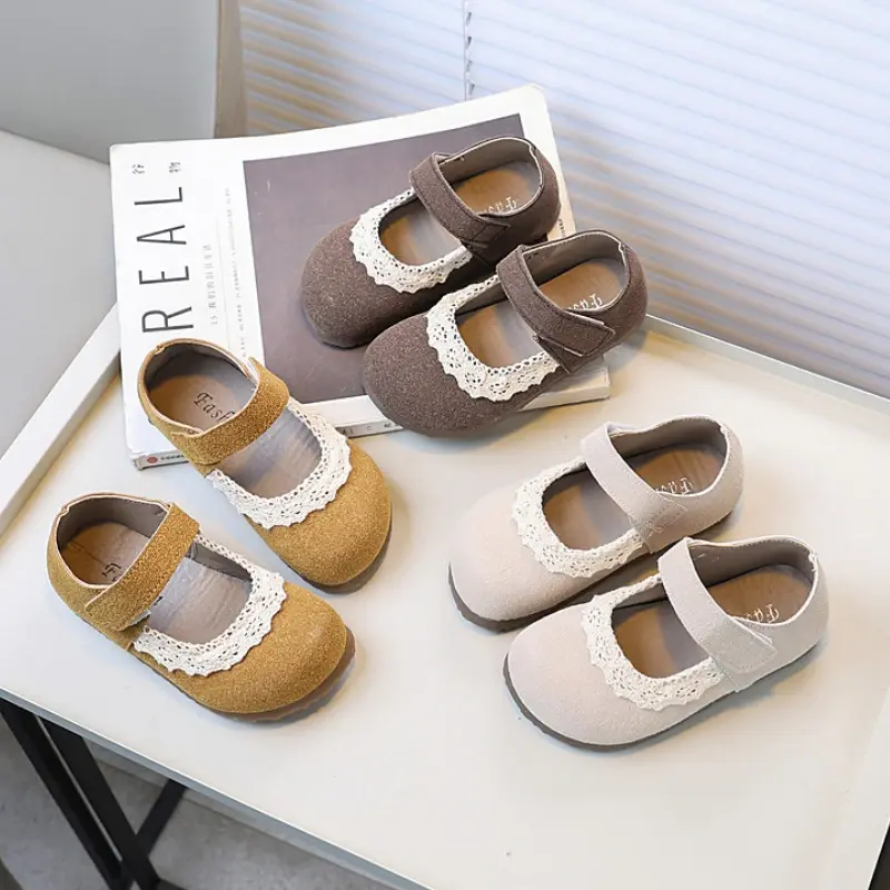 Retro New Children's Leather Shoes Fashion Ruffled Edge Versatile Girls Flat Shoes Soft Bottom Causal Spring Autumn Kids Shoes