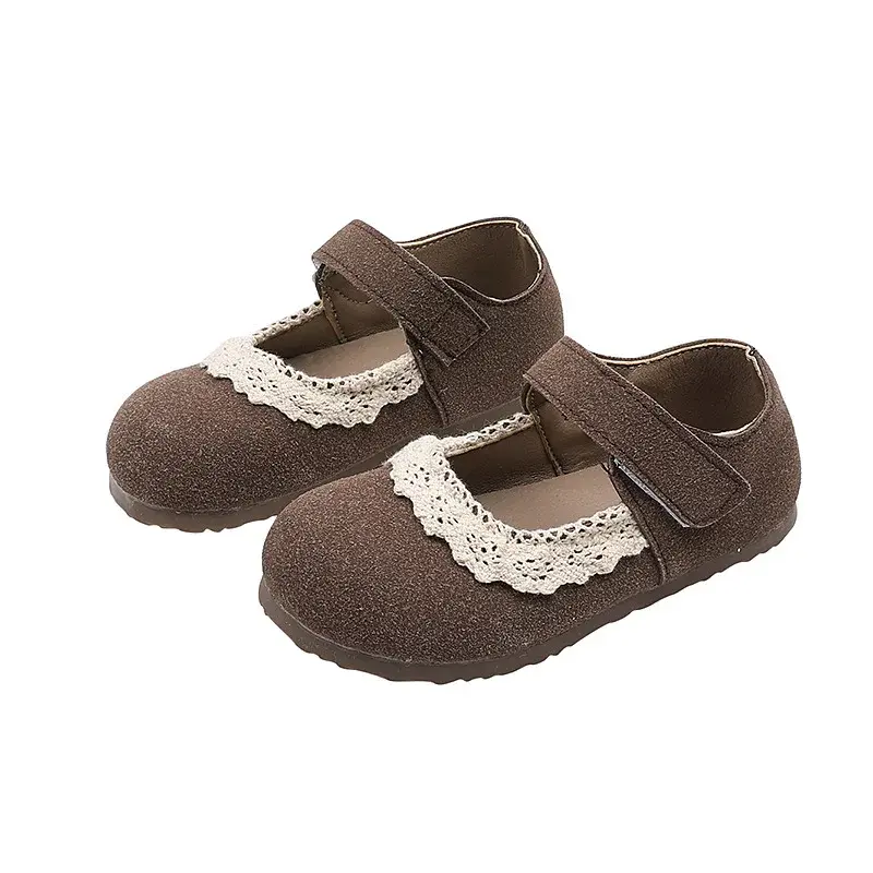 Retro New Children's Leather Shoes Fashion Ruffled Edge Versatile Girls Flat Shoes Soft Bottom Causal Spring Autumn Kids Shoes