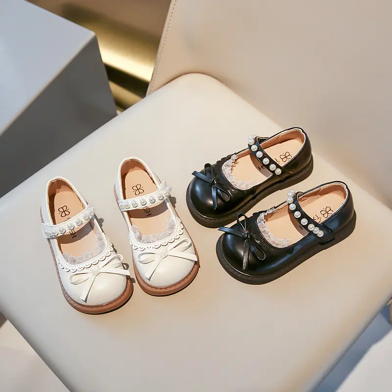 Elegant Girl Princess Shoes Sweet Spring Autumn Children's Leather Shoes Lace Ruffled Edge Kids Fashion Causal Dress Flat Shoes