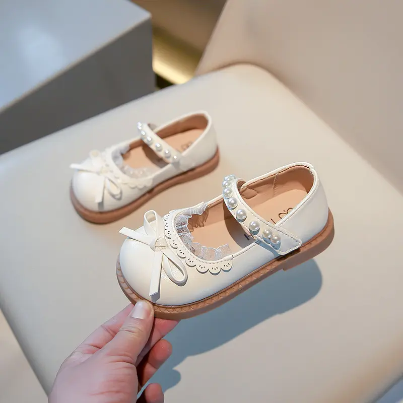 Elegant Girl Princess Shoes Sweet Spring Autumn Children's Leather Shoes Lace Ruffled Edge Kids Fashion Causal Dress Flat Shoes