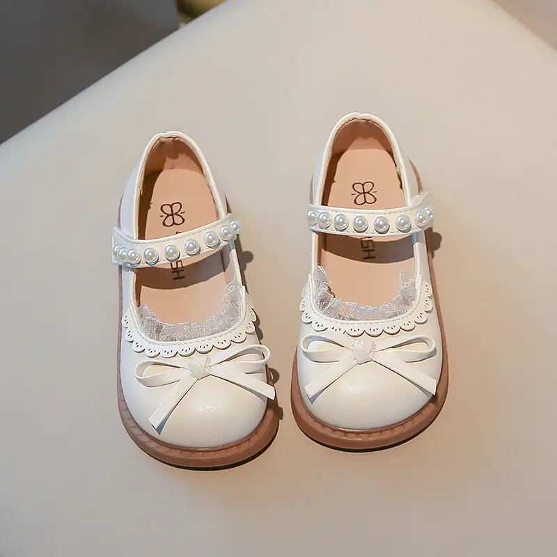 Elegant Girl Princess Shoes Sweet Spring Autumn Children's Leather Shoes Lace Ruffled Edge Kids Fashion Causal Dress Flat Shoes